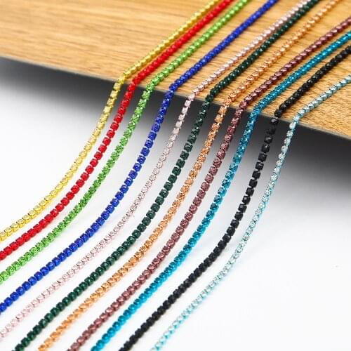 1Yard Colorful Rhinestones Chain SS6 2.0mm SS8 2.4mm SS12 2.8mm cup chain Sew On glue on trimming For Jewelry Findings Making
