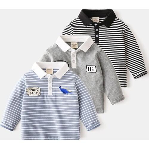Yocute Childrens Long Sleeve T-shirt 2021 New Korean Childrens Cotton Casual Boys' Top Spring Autumn Baby Stripe Fashion Wear
