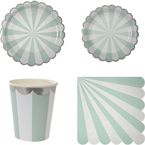 Kids Party Tableware Set, Striped Disposable Paper Plates Cups Napkins, Wedding Birthday Party Supplies, Baby Shower Decoration