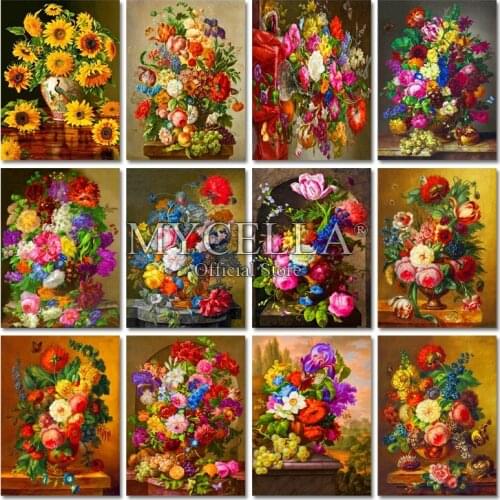 DIY Diamond Painting Rose Vase Wall Stickers Decorative Painting Rhinestone Mosaic Cross Stitch Full Diamond Embroidery Flowers