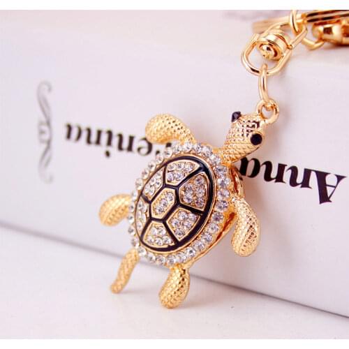 Dormon Fluffy Turtle Tortoise Keyrings Crystal Keychains Lovely Turtles Bag Pendant For Car Key Chains Holder Rings DK316