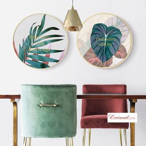 EECAMAIL 2020 Nordic Restaurant Round Diamond Painting Full Of Diamond Embroidery Creative Green Plant Leaves Painting No Frame