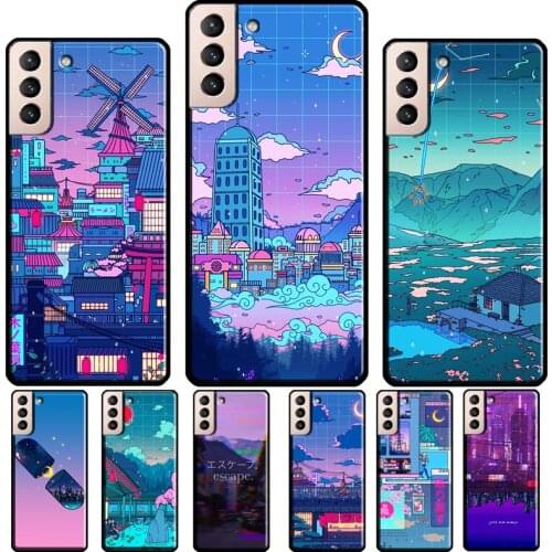 Vaporwave Village Aesthetic Soft Case For Samsung Galaxy S21 Ultra Note 20 10 9 S8 S9 S10 Plus S20 FE Phone Cover