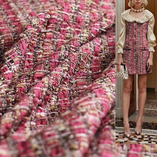 France Tweed Red Braid Sequins Fabric Garment Material Autumn Women Coat Skirt DIY Sewing Cloth