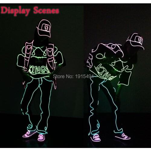 Hipster Favors EL Cable Rope Hip-Hop Dancer King Clothing Anonymous Suit Glowing Festival Decor Neon Led Bulbs Luminous Costume
