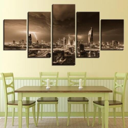 Canvas Painting Wall Art Home Decor Unframed 5 Pieces Rainstorm City High Rise Buildings Landscape Modern HD Printed Picture