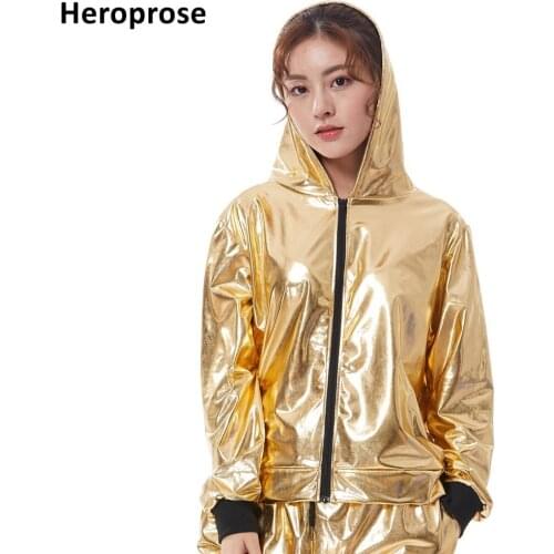 2019 Fashion Spring Autumn Kid Audlt Jazz Bomber Jacket Gold Stage Performance Wear Paillette Feminina Casaco Hip Hop Dance Coat