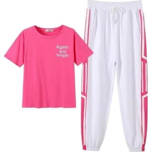 Track and Field Suit Womens Casual Two-piece Fashion Sports Suit Womens Summer 2021 New Pink Two-piece Suit Ladies Set
