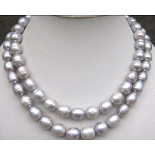 BEAUTIFUL 9-10mm natural tahitian silver gray pearl necklace 32"