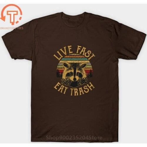 Live Fast Eat Trash Raccoon T Shirt Funny Rocket Raccoon T-Shirt Stylish Guardians Mens 100% Cotton Tshirt Cartoon Galaxy Shirt