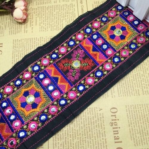 Miao cross stitch crochet fabric lace trim 9.5cm dress mirror ribbon tape webbing ethnic tribal nepal thai india boho gypsy DIY