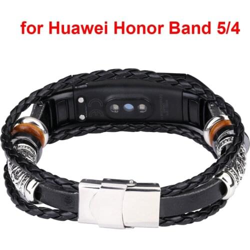Fashion Strap For Huawei Honor Band 5 Replacement Leather Beading Bracelet Strap Weave Braided Wristband In stock O8