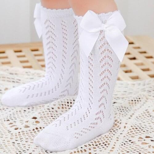 Girls Socks Cotton Big Bow Socks Lovely comfortable hole Toddler Girl Stockings Girl Infant Ctue Knee High Socks 0-5Y
