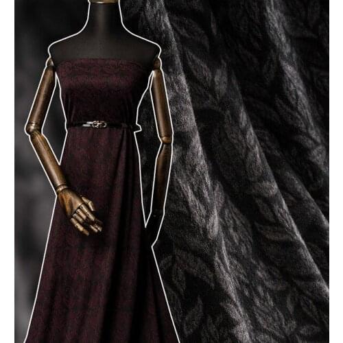 Autumn and winter wool jacquard dress leaf printing velvet fabric custom knitted velvet fabric high-end fashion material