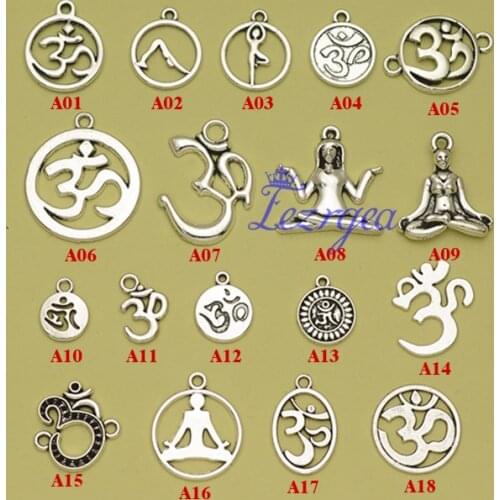 Yoga OM Charms, Antique Silver plated OM symbol Pendants/Charms,Yoga OM connector, DIY supplies, jewelry making