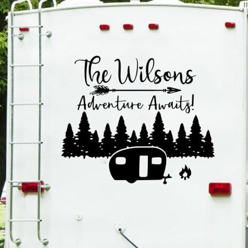 Custom Name Camper Rv Mountai Motorhome Decal Sticker Personalized Name Travel Adventure Awaits Explore Wall Sticker Vinyl