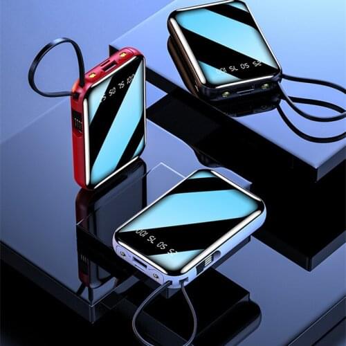 20000mAh Mini Power Bank With 4 Cables Portable External Battery Charger Powerbank for iPhone 12 Huawei Samsung Xiaomi Poverbank