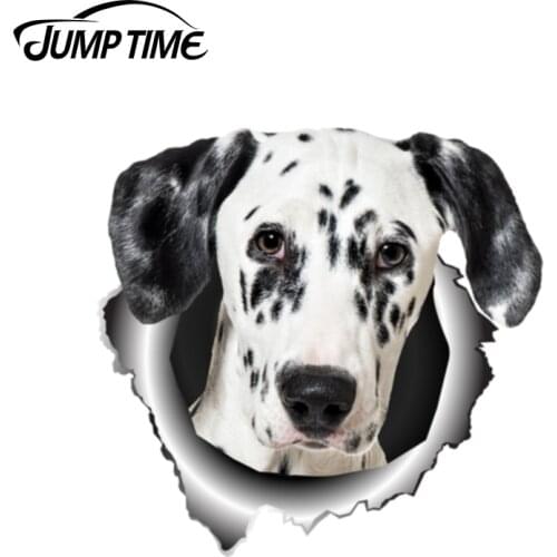 Jump Time 13cm x 12.5cm Dalmatian Pet Dog Car Sticker Torn Metal Decal Reflective Sticker 3D Funny Decal Car Styling Waterproof