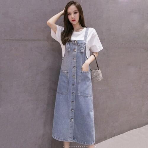 S-5XL Women Denim Dress Summer 2021 New Casual Large Size Denim Strap Dress Loose Sleeveless Straight Long Jeans Dress