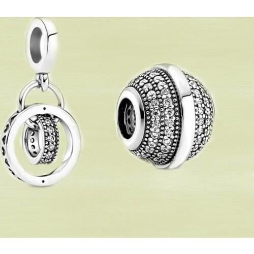 2021 Autumn Series New S925 Silver Pave & Logo, Circle Pendant Charm, Exquisite Bracelet Accessories For Ladies Jewelry Gifts