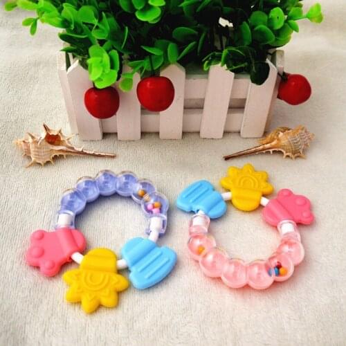 Blue Bed Bell Durable Teether Gum Ball Cute Circle Teeth rattle Handbell Silicone Appease safe Pacifiers Toddlers toys Baby Care
