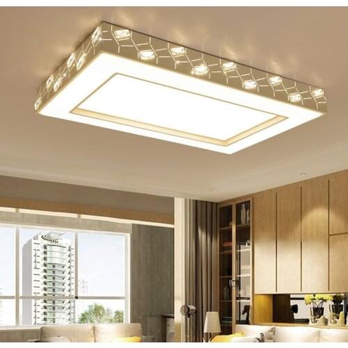 Modern Minimalist Atmosphere Household Crystal LED Ceiling Lamp For Dining Room Study Bedroom Rectangular Decor Living Room Lamp