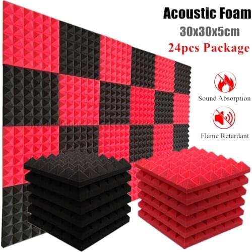 12/24Pcs 30x30x5cm Studio Acoustic Foams Panels Sound Insulation Treatment KTV Drun Room Flame Retardant Foam Sponge Pad