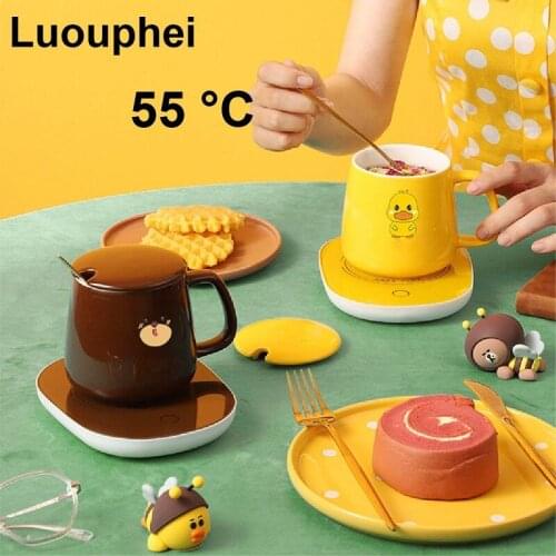 16W Cartoon Warm Cup Automatic Heat Preservation Heating Pad Ceramic Cup 55 °C Constant Temperature Cup Office Gift 220V