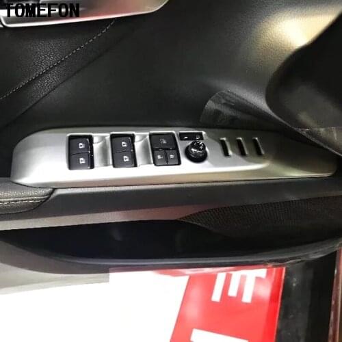 TOMEFON For Toyota Camry XV70 2017 2018 LHD ABS Matte Carbon Fiber Window Mirror Adjustment Botton Switch Panel Interior 4pcs