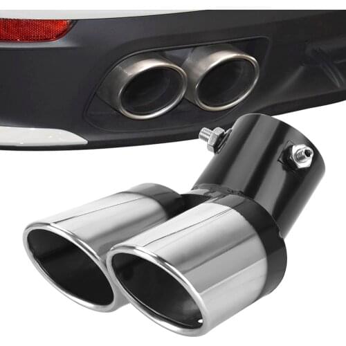 Car Decoration Chrome Tail Pipe Car Exhaust Trim Muffler Pipe Tail Stainless Steel Curved Double Outlet Car Styling Universal