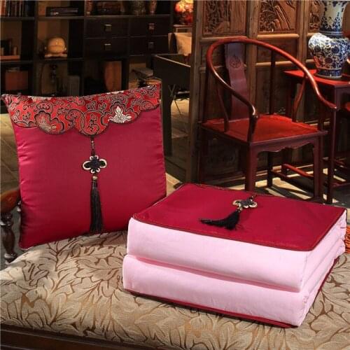 Chinese Knot Embroidered Throw Pillow, Chinese Style Satin Pillow, Cushion, Sofa Blanket, Air Conditioner Quilt, Household