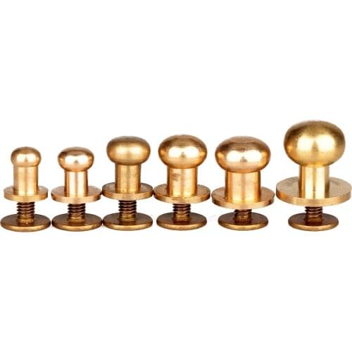 10pcs 5/6/7/8/9/10mm Solid Brass Belt Bag Screw Rivet Knob Round Button Chicago Screw In Button Studs Leather Craft Accessories