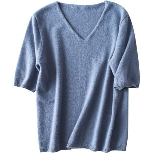 V-neck T Shirt Women Solid Color Tshirt Knitted Korean T-Shirt Woman Clothes Tee Shirt Femme Plus Size Mujer Black White