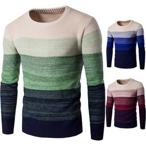 Winter Men O Neck Long Sleeve Color Block Patchwork Knitted Pullover Sweater Mens pattern patchwork round neck woolen sweater