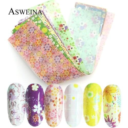 10pc /Set Nail Art Foil Transfer Flower Mix Design Stickers Holographic Manicure Slider Decals DTY Nail Art Decortion