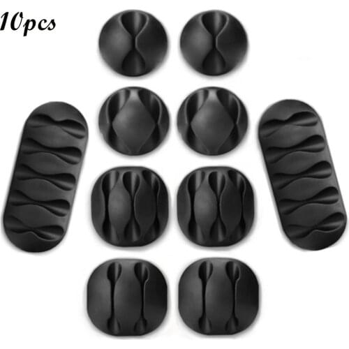 10pcs USB Cable Organizer Wire Winder Earphone Holder Cord Clip Office Desktop Phone Cables Silicone Tie Fixer Wire Management