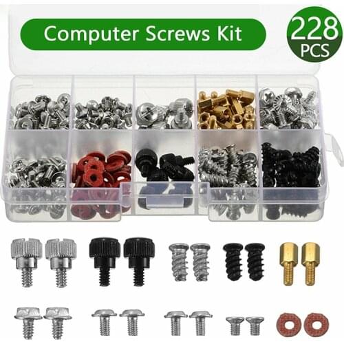 228Pcs Computer PC Screws Kit with Case Replacement Computer Mounting Case Hand Screw Motherboard CD-ROM Hard Disk Repair Tool