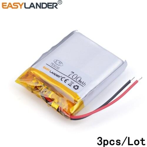 3pcs /Lot 753035 700mAh 3.7v lithium Li ion polymer rechargeable battery wireless mouse battery wireless keyboard mp3 mp4 mp5
