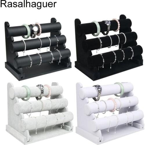 3 Tier Velvet &Leather Bracelet Chain Watch Display Stand Jewelry Organizer Holder bijoux Jewelry Storage String Props