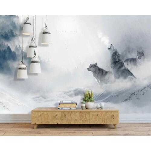 Custom 3d murals nordic abstract fog forest wolf landscape Self Adhesive wallpapers for living room papel de parede Waterproof