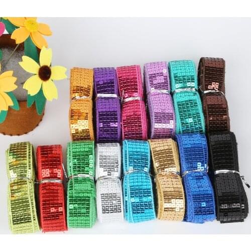 5Yards/lot 5-Rows Square DIY Shiny Beading Sequins Ribbon Lace For Dancing Costume Stage Garments Decoration Hat Embellishments