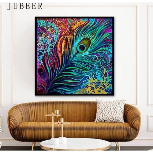 Nordic Style Abstract Canvas Painting Colorful Peacock Feather Frameless Decorative Painting Poster and Prints for Living Room