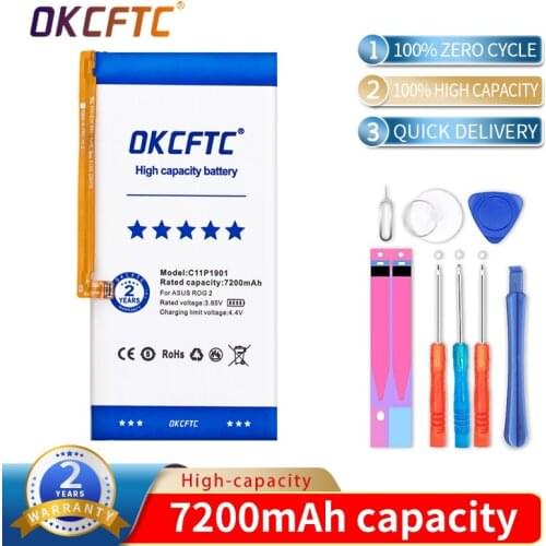 OKCFTC High Capacity C11P1901 ZS660KL I001DB Phone Battery For ASUS ROG 2 Game Phone 7200mAh +Tools