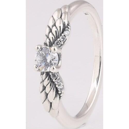 Authentic S925 Sparkling Angel Wings With Crystal Ring For Women Wedding Party fit Lady Fine Jewelry