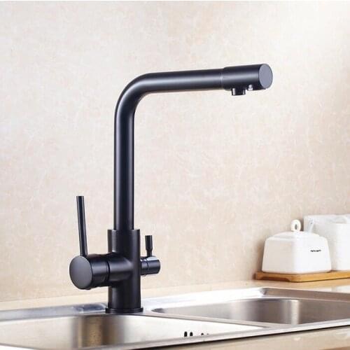 Free Shipping brass material 360 degree black kitchen faucet sink faucet with water purifier luxury direct drink faucet New tap