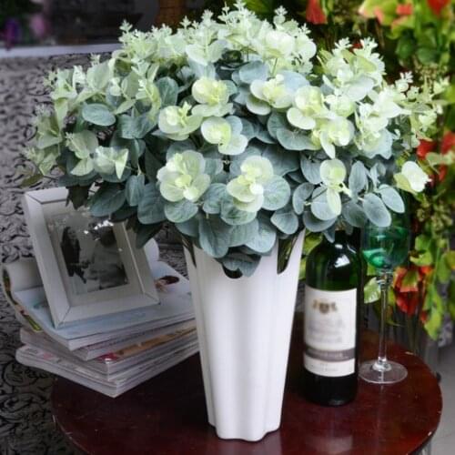 16 Heads Eucalyptus Bouquet Tree 1 Bunch Silk Artificial Leaves Home Decoration DIY Flower Arrangment Plant Faux