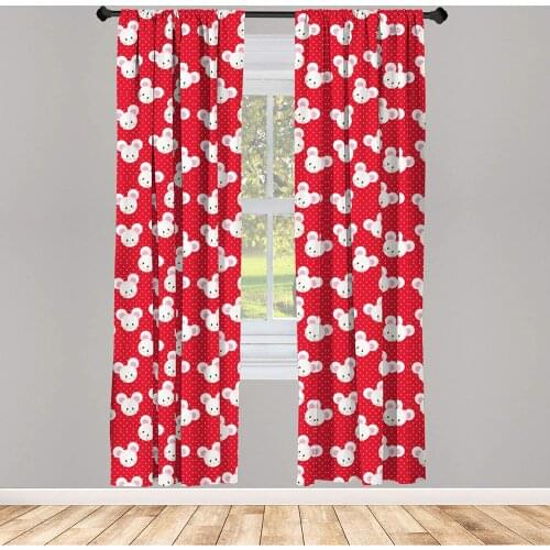 Mouse Curtain Nursery with Cartoon Animal on Warm Polka Dots Childrens Layout Lightweight Window Treatment Living Room