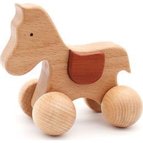 Baby Horse Shape Ecofriendly Wood Car DIY Craft Infant Cartoon Animal Puzzle Toy Y4QA