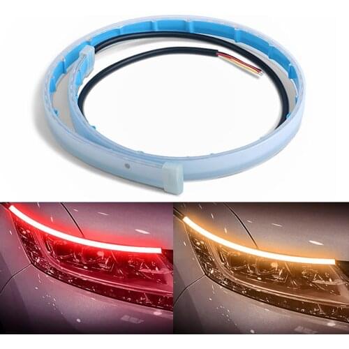 ASLENT Ultrafine DRL 30 45 60cm Daytime Running Light Flexible Soft Tube Guide Car LED Strip White Turn signal Yellow Waterproof