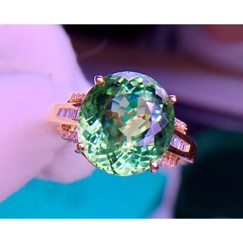 E506 Tourmaline Ring Fine Jewelry Solid 18K Gold Nature Green Tourmaline Gemstones 5.8ct Diamonds Rings for Women Fine Present